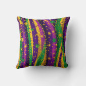 Mardi gras Purple Green Gold Stars Stripes Vibrant クッション (裏面)