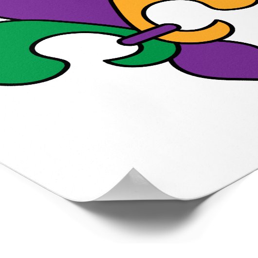 Mardi Gras Purple Yellow Green Fleur de Lis ポスター (角)