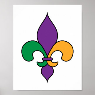 Mardi Gras Purple Yellow Green Fleur de Lis ポスター