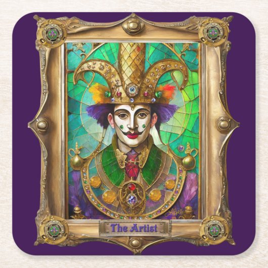 Mardi Gras Realm Portraits - The Artist Dali スクエアペーパーコースター (正面)