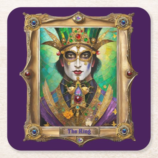 Mardi Gras Realm Portraits - The King スクエアペーパーコースター (正面)