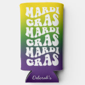 Mardi Gras Retro Text Ombre Party スリム缶クーラー (正面)