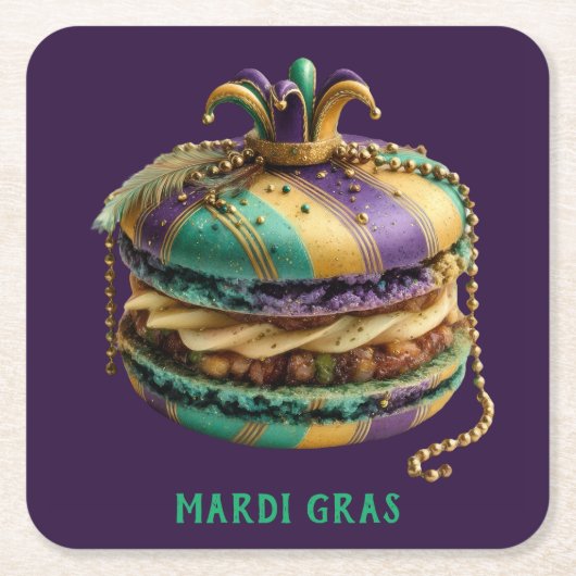 Mardi Gras Royal Macaron スクエアペーパーコースター (正面)