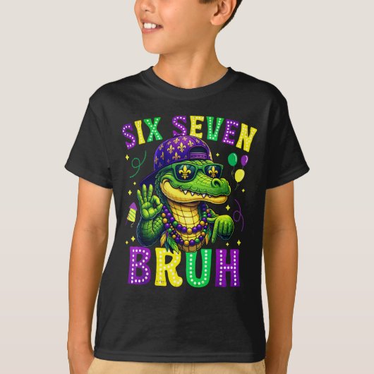 Mardi Gras Six Seven Bruh Mardigator Alligator 6 7 Tシャツ (正面)