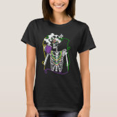 Mardi Gras Skeleton Drinking Coffee Mask Beads Fat Tシャツ (正面)