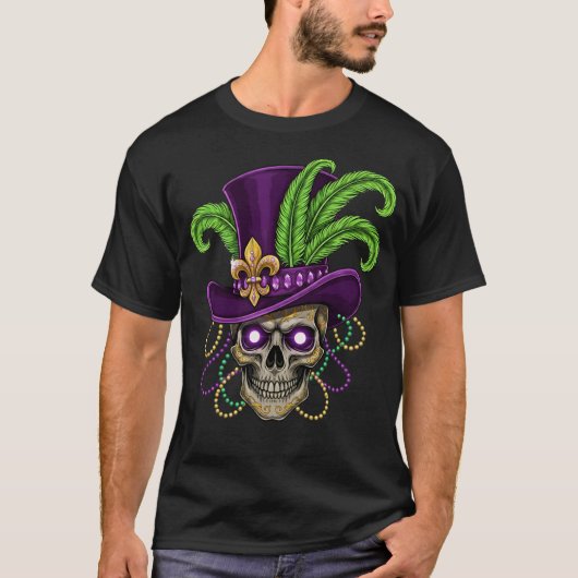 Mardi Gras Skull in Purple Top Hat Tシャツ (正面)