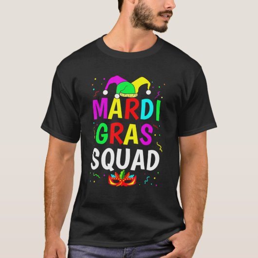 Mardi Gras Squad Men Women Funny Mask Festival Par Tシャツ (正面)