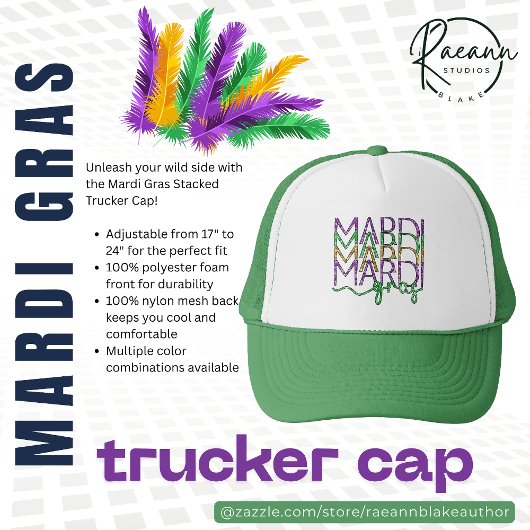 Mardi Gras Stacked Trucker Cap キャップ