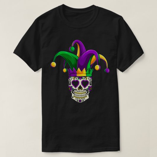Mardi Gras Sugar Skull Jester Costume , Women Man Tシャツ (デザイン正面)