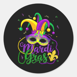 Mardi Gras Tee For Women Kids Menビーズマスクフェース ラウンドシール