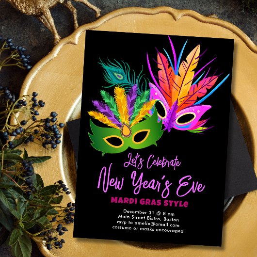 Mardi Gras Themed New Year's Eve Party 招待状