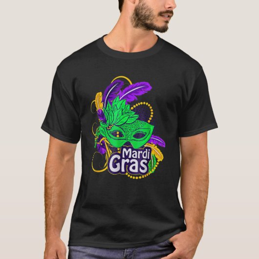 Mardi Gras Tops For Women Mask Feathers Beads NOLA Tシャツ (正面)