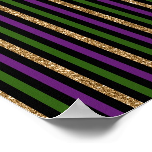 Mardi Gras Vertical Lines Golden Glitter NOLA ポスター (角)