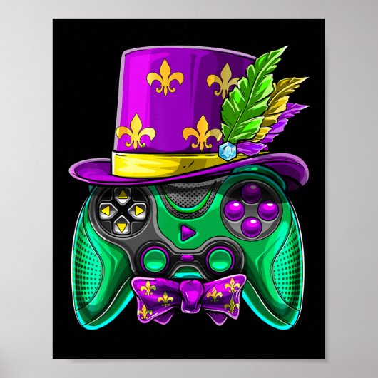 Mardi Gras Video Game Controller Jester Hat Costum ポスター (正面)