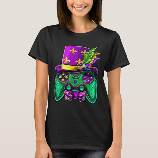 Mardi Gras Video Game Controller Jester Hat Costum Tシャツ (正面)