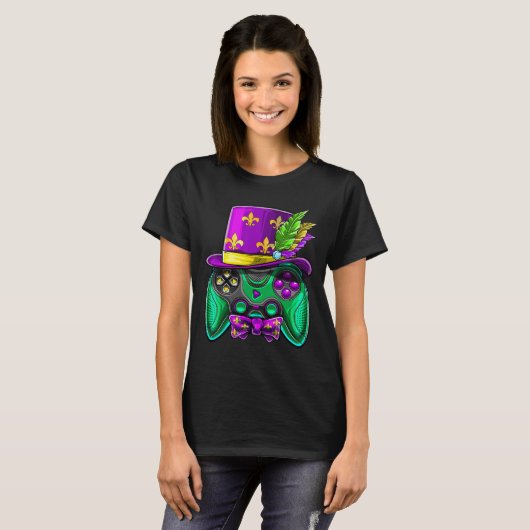 Mardi Gras Video Game Controller Jester Hat Costum Tシャツ (正面フル)