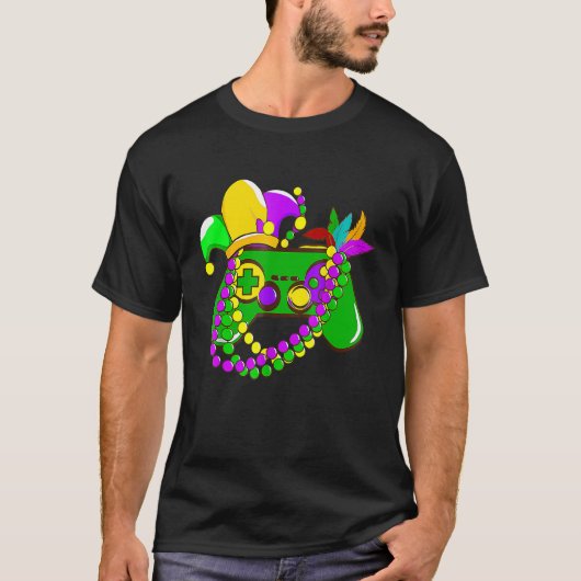 Mardi Gras Video Game Controller Jester Hat Costum Tシャツ (正面)