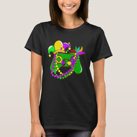Mardi Gras Video Game Controller Jester Hat Costum Tシャツ (正面)