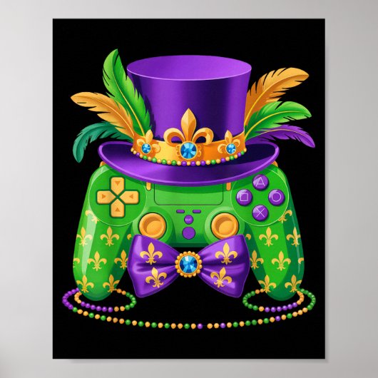 Mardi Gras Video Game Controller Jester Hat Gamer  ポスター (正面)