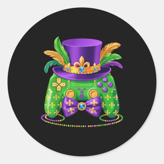 Mardi Gras Video Game Controller Jester Hat Gamer  ラウンドシール (正面)