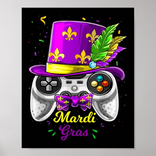 Mardi Gras Video Game Controller Jester Mask Costu ポスター (正面)