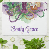 Mardi Gras Watercolor Celebration  キッチンタオル (折り畳み)