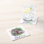 Mardi Gras Watercolor Celebration スクエアペーパーコースター (インサイチュ)