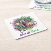Mardi Gras Watercolor Celebration スクエアペーパーコースター (アングル)