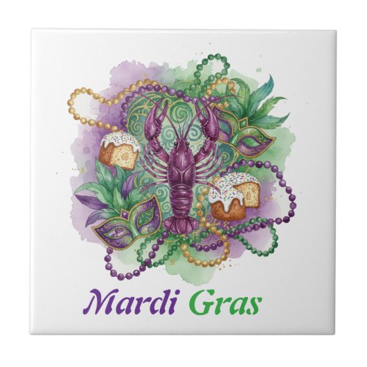 Mardi Gras Watercolor Celebration  タイル (正面)