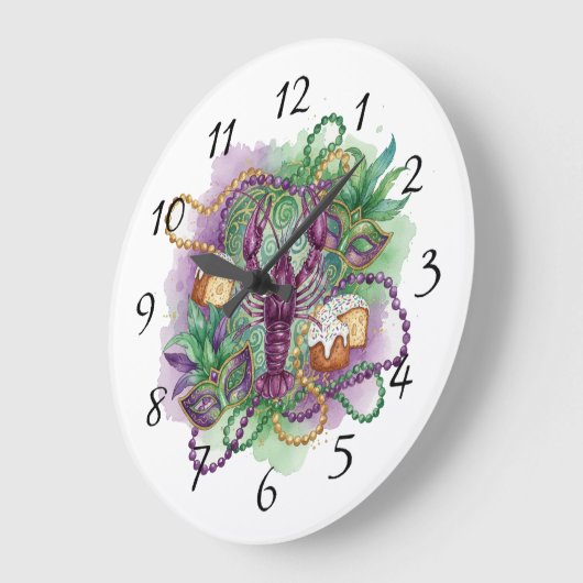 Mardi Gras Watercolor Celebration  ラージ壁時計 (傾斜)