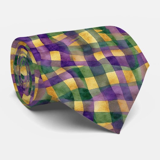 Mardi Gras Wavy Gingham Checks Purple Green Gold  ネクタイ (ロール)