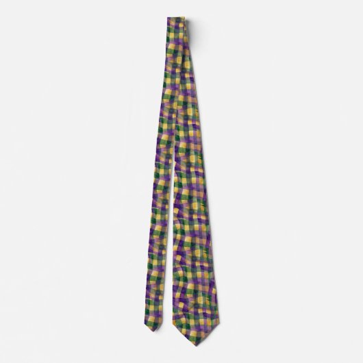 Mardi Gras Wavy Gingham Checks Purple Green Gold ネクタイ (裏面)