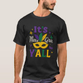 Mardi Gras Y’all Feathered Mask Carnival Bold  Tシャツ (正面)