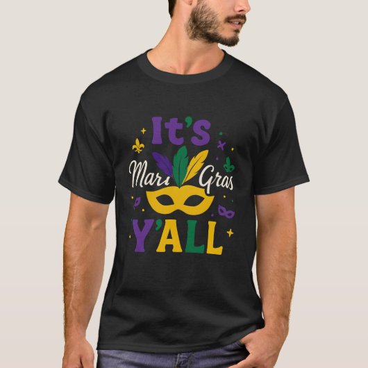 Mardi Gras Y’all Feathered Mask Carnival Bold  Tシャツ (正面)