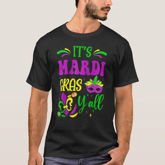 Mardi Gras Yall Funny Mardi Gras Party Mask Beads  Tシャツ (正面)