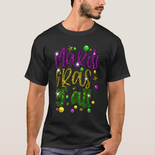 Mardi Gras Y'all Galveston Fun Cute Beads And Mask Tシャツ (正面)
