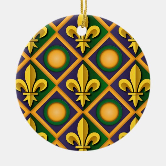 Mardi grass pattern with golden fleur-de-lis セラミックオーナメント (正面)