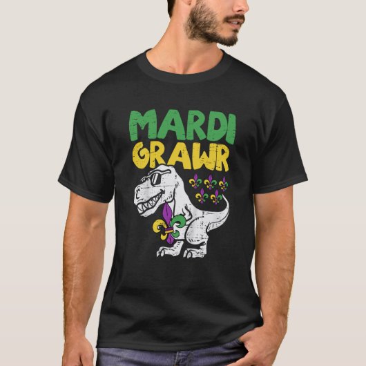 Mardi Grawr Rex Dino Toddler Kids Mardi Gras Boys Tシャツ (正面)