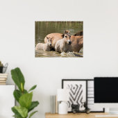 Mare with Foal Crossing a River ポスター (ホームオフィス)