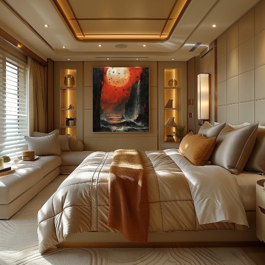 Marea de Luna Sangrienta Paisaje Marino Surrealisa ポスター