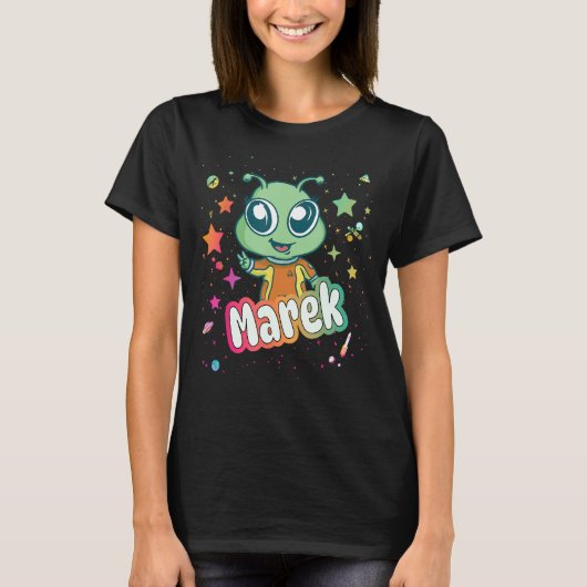MAREK – かわいい男の子の名前かわいいエイリアン Tシャツ (正面)
