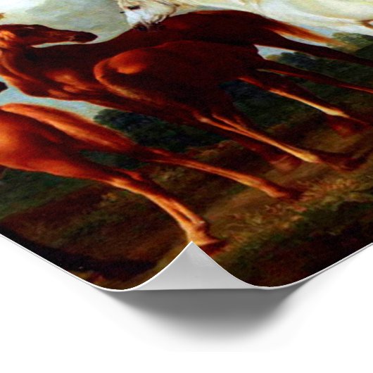 Mares in a River Landscape by George Stubs ポスター (角)