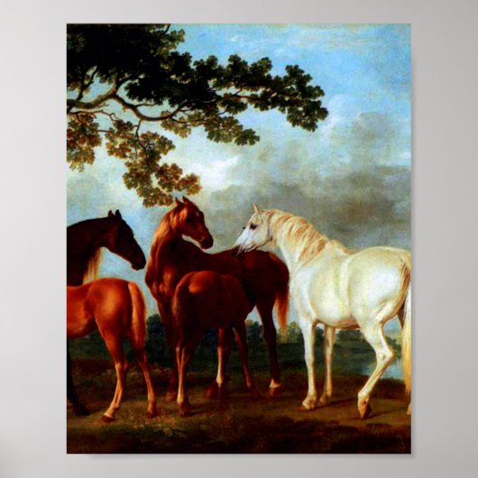 Mares in a River Landscape by George Stubs ポスター (正面)