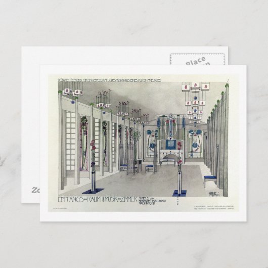 Margaret Maによるパネル付きミュージックルームのデザイン ポストカード (正面/裏面)