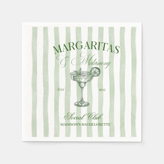 Margaritas and Matrimony Striped Bachelorette スタンダードカクテルナプキン (正面)
