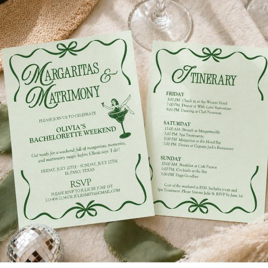 Margaritas & Matrimony Bachelorette Weekend Party 招待状