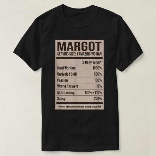 Margot Nutrition Facts Name Nickname Alias Title F Tシャツ (デザイン正面)