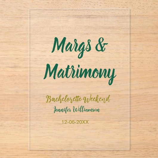 Margs and matrimony add name date bachelorette par アクリル招待状 (正面)