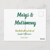 Margs and matrimony add name date bachelorette par ポストカード (裏面)