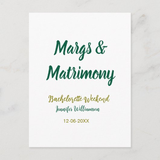 Margs and matrimony add name date bachelorette par ポストカード (正面)